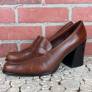 Vintage 90’s KF LTD Brown Leather Chunky Stacked Heel Penny Loafer 8.5